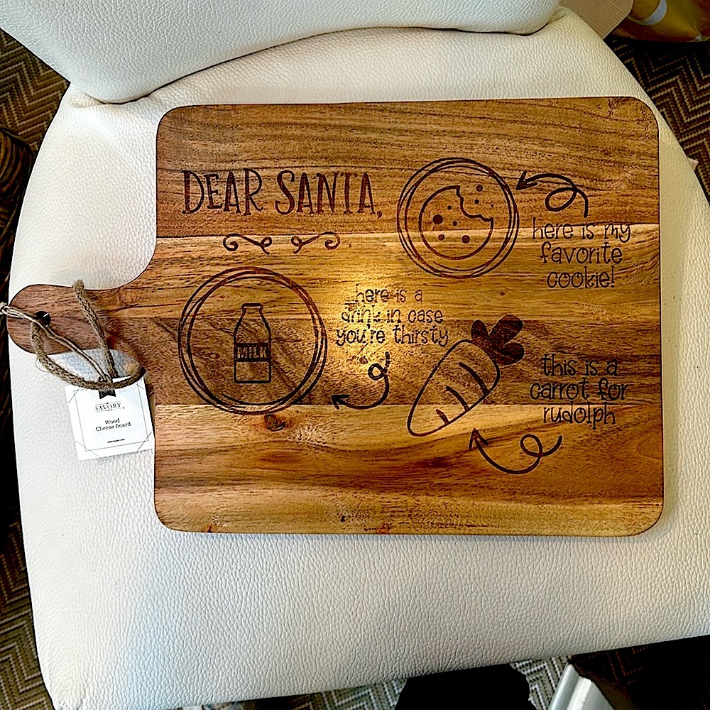 Hallmark Savory Table Wood Cheese Board NWT DEAR SANTA